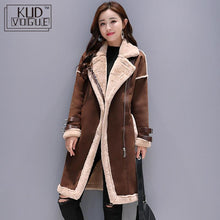 Load image into Gallery viewer, Women Faux Leather Lambs Wool Coat Female Long Thick Warm Shearling Coats Suede Leather Jackets Autumn Winter Female Outerwear - Larry's Anything Goes