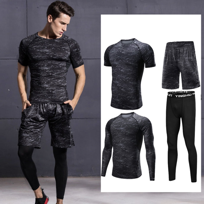 4pcs Men Gym Fitness Clothing Sportswear Male Gym Running Sets Fitness Workout Clothes Sports Jogging Training Running Set Male - Larry's Anything Goes