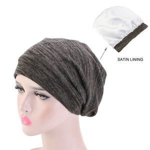Unisex Winter Warm Ski Sleeping Hat Baggy Beanie Satin Lined Night Sleep Cap Hair Care Bonnet Hair Loss Women Men Pullover Hat