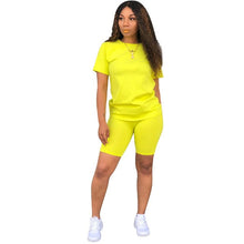 Load image into Gallery viewer, Women Tracksuit 2 Piece Set Solid Short Sleeve Crop Tops T-Shirt Short Pants Suit Matching Set Female Joggers Sportwear Fitness - Larry's Anything Goes