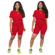 Load image into Gallery viewer, Women Tracksuit 2 Piece Set Solid Short Sleeve Crop Tops T-Shirt Short Pants Suit Matching Set Female Joggers Sportwear Fitness - Larry's Anything Goes