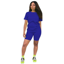 Load image into Gallery viewer, Women Tracksuit 2 Piece Set Solid Short Sleeve Crop Tops T-Shirt Short Pants Suit Matching Set Female Joggers Sportwear Fitness - Larry's Anything Goes