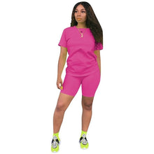 Load image into Gallery viewer, Women Tracksuit 2 Piece Set Solid Short Sleeve Crop Tops T-Shirt Short Pants Suit Matching Set Female Joggers Sportwear Fitness - Larry's Anything Goes