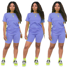 Load image into Gallery viewer, Women Tracksuit 2 Piece Set Solid Short Sleeve Crop Tops T-Shirt Short Pants Suit Matching Set Female Joggers Sportwear Fitness - Larry's Anything Goes