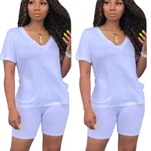 Load image into Gallery viewer, Women Tracksuit 2 Piece Set Solid Short Sleeve Crop Tops T-Shirt Short Pants Suit Matching Set Female Joggers Sportwear Fitness - Larry's Anything Goes