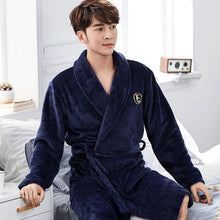 Load image into Gallery viewer, Men Casual Kimono Bathrobe Autumn Winter Flannel Long Robe Thick Warm Sleepwear Plus Size 3XL Nightgown Male Loose Home Wear - Larry's Anything Goes