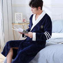 Load image into Gallery viewer, Men Casual Kimono Bathrobe Autumn Winter Flannel Long Robe Thick Warm Sleepwear Plus Size 3XL Nightgown Male Loose Home Wear - Larry's Anything Goes