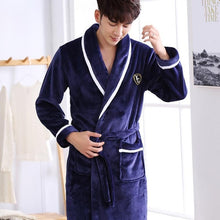 Load image into Gallery viewer, Men Casual Kimono Bathrobe Autumn Winter Flannel Long Robe Thick Warm Sleepwear Plus Size 3XL Nightgown Male Loose Home Wear - Larry's Anything Goes