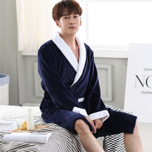 Load image into Gallery viewer, Men Casual Kimono Bathrobe Autumn Winter Flannel Long Robe Thick Warm Sleepwear Plus Size 3XL Nightgown Male Loose Home Wear - Larry's Anything Goes
