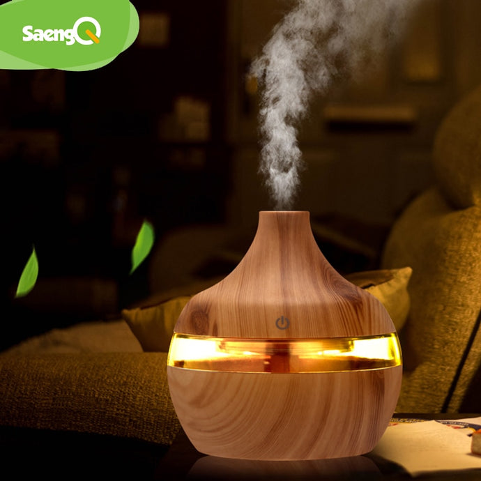 saengQ Electric Humidifier Essential Aroma Oil Diffuser Ultrasonic Wood Grain Air Humidifier USB Mini Mist Maker LED Light For - Larry's Anything Goes