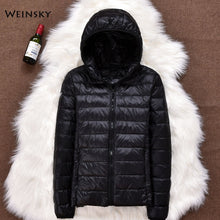 Load image into Gallery viewer, Winter Women Ultralight Thin Down Jacket White Duck Down Hooded Jackets Long Sleeve Warm Coat Parka Female Portable Outwear - Larry's Anything Goes