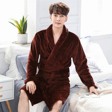 Load image into Gallery viewer, Men Casual Kimono Bathrobe Autumn Winter Flannel Long Robe Thick Warm Sleepwear Plus Size 3XL Nightgown Male Loose Home Wear - Larry's Anything Goes