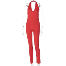 Load image into Gallery viewer, Simenual Solid Bodycon Halter Women Long Jumpsuits Skinny Backless Sleeveless Workout Overalls Sportswear Fashion Basic Jumpsuit - Larry's Anything Goes