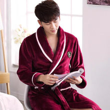 Load image into Gallery viewer, Men Casual Kimono Bathrobe Autumn Winter Flannel Long Robe Thick Warm Sleepwear Plus Size 3XL Nightgown Male Loose Home Wear - Larry's Anything Goes