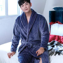 Load image into Gallery viewer, Men Casual Kimono Bathrobe Autumn Winter Flannel Long Robe Thick Warm Sleepwear Plus Size 3XL Nightgown Male Loose Home Wear - Larry's Anything Goes