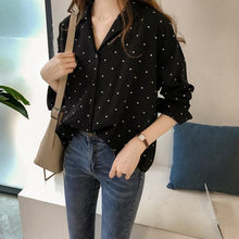 Load image into Gallery viewer, Pocket Long Sleeve Turn Down Collar Women Blouse Office Lady Polka Dot Cotton Casual Shirts 2021 New Spring - Larry's Anything Goes