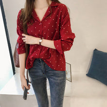 Load image into Gallery viewer, Pocket Long Sleeve Turn Down Collar Women Blouse Office Lady Polka Dot Cotton Casual Shirts 2021 New Spring - Larry's Anything Goes