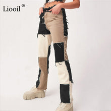 Load image into Gallery viewer, Liooil Patchwork Skinny Straight Leg boyfriend Jeans Woman High Waist Denim Trousers Sexy Color Block Brown Streetwear Pants - Larry's Anything Goes