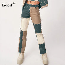 Load image into Gallery viewer, Liooil Patchwork Skinny Straight Leg boyfriend Jeans Woman High Waist Denim Trousers Sexy Color Block Brown Streetwear Pants - Larry's Anything Goes