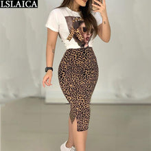 Load image into Gallery viewer, Two Peice Set For Women Casual O-Neck T Shirt& Skirt Set Fashion Leopard Print Office Women Set Elegance Skinny Ropa Femenina - Larry's Anything Goes