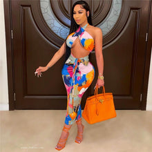 Load image into Gallery viewer, 2021 Sexy Print Tracksuit Woman Two Piece Boho Outfit Suits Halter Bandage Tanks And Ruched Drawstring Midi Skirts Matching Sets - Larry's Anything Goes