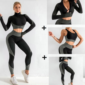 3 PCS Women Yoga Sets Fitness Sport Wear Leggings High Support Bra Crop Top Workout Clothes Gym Seamless Yoga Suits Gym Clothes - Larry's Anything Goes