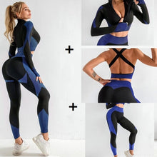 Load image into Gallery viewer, 3 PCS Women Yoga Sets Fitness Sport Wear Leggings High Support Bra Crop Top Workout Clothes Gym Seamless Yoga Suits Gym Clothes - Larry's Anything Goes