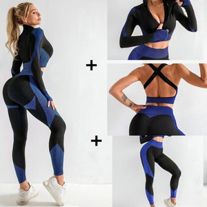 3 PCS Women Yoga Sets Fitness Sport Wear Leggings High Support Bra Crop Top Workout Clothes Gym Seamless Yoga Suits Gym Clothes - Larry's Anything Goes