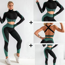 Load image into Gallery viewer, 3 PCS Women Yoga Sets Fitness Sport Wear Leggings High Support Bra Crop Top Workout Clothes Gym Seamless Yoga Suits Gym Clothes - Larry's Anything Goes