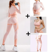 Load image into Gallery viewer, 3 PCS Women Yoga Sets Fitness Sport Wear Leggings High Support Bra Crop Top Workout Clothes Gym Seamless Yoga Suits Gym Clothes - Larry's Anything Goes