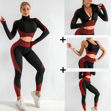 Load image into Gallery viewer, 3 PCS Women Yoga Sets Fitness Sport Wear Leggings High Support Bra Crop Top Workout Clothes Gym Seamless Yoga Suits Gym Clothes - Larry's Anything Goes