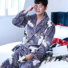 Load image into Gallery viewer, Men Casual Kimono Bathrobe Autumn Winter Flannel Long Robe Thick Warm Sleepwear Plus Size 3XL Nightgown Male Loose Home Wear - Larry's Anything Goes