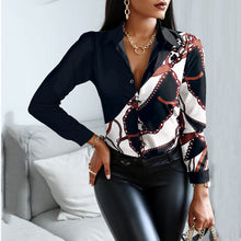 Load image into Gallery viewer, Blouses Woman Casual Office Print Shirts Autumn Fashion Button Long Sleeve White Shirt Elegant Patchwork Slim Tops Women 2021 - Larry's Anything Goes