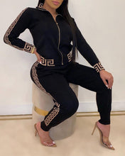 Load image into Gallery viewer, 2021 Tracksuits Women Elegant Two-Pieces Suit Sets Female Stylish Plus Size Greek Fret Print Coat & Pant Zip Sets Joggers Women - Larry's Anything Goes