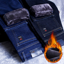 Load image into Gallery viewer, 2022 Winter New Men's Warm Slim Fit Jeans Business Fashion Thicken Denim Trousers Fleece Stretch Brand Pants Black Blue - Larry's Anything Goes