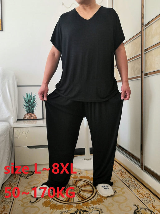 Summer Plus Size 8XL 170KG Men Pajamas Sets Modal Home Wear Set Soft Casual Sleep Wear Short Sleeve Top and Long Pants