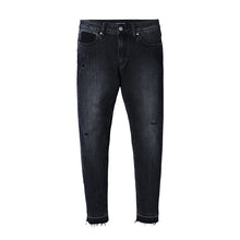 Load image into Gallery viewer, SIMWOOD 2018 Autumn Summer New Raw Edges Jeans Fashion Scratched Black Dark Wash Ankle -Length Slim Fit Denim Trousers 180098 - Larry's Anything Goes