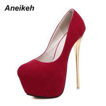 Load image into Gallery viewer, Aneikeh Big Size 41 42 43 44 45 Sexy Pumps Wedding Women Fetish Shoes High Heel Stripper Flock Pumps 16 cm Zapatos Mujer - Larry's Anything Goes