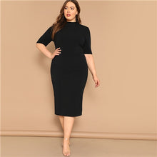 Load image into Gallery viewer, SHEIN Classy Black Plus Size Mock-neck Solid Pencil Slim Dress Women Spring Office Lady Bodycon Basics Plus Size Long Dresses - Larry's Anything Goes
