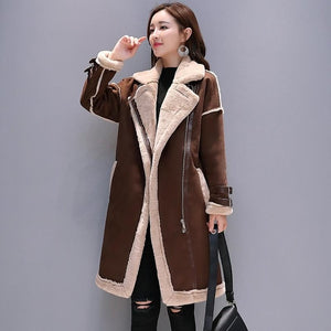 Women Faux Leather Lambs Wool Coat Female Long Thick Warm Shearling Coats Suede Leather Jackets Autumn Winter Female Outerwear - Larry's Anything Goes