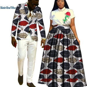 Lover Couples Clothes African Print Tutu Skirts for Women Bazin Riche Mens Jacket Blazer 2 Pieces African Style Clothing WYQ204 - Larry's Anything Goes