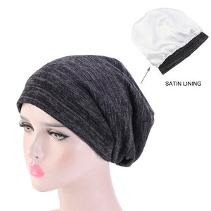 Unisex Winter Warm Ski Sleeping Hat Baggy Beanie Satin Lined Night Sleep Cap Hair Care Bonnet Hair Loss Women Men Pullover Hat