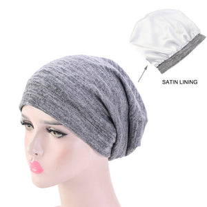 Unisex Winter Warm Ski Sleeping Hat Baggy Beanie Satin Lined Night Sleep Cap Hair Care Bonnet Hair Loss Women Men Pullover Hat