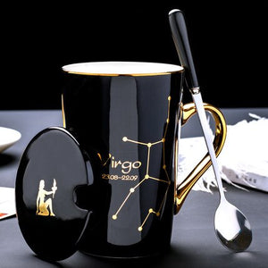 420ml Simple 12 Constellation Mugs New Bone China Gold-painted Handle Creative Ceramic Mugs Friends Gift Taza Office Coffe Mug - Larry's Anything Goes