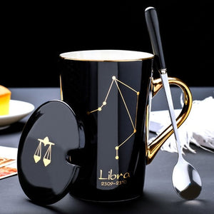 420ml Simple 12 Constellation Mugs New Bone China Gold-painted Handle Creative Ceramic Mugs Friends Gift Taza Office Coffe Mug - Larry's Anything Goes