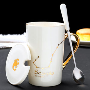 420ml Simple 12 Constellation Mugs New Bone China Gold-painted Handle Creative Ceramic Mugs Friends Gift Taza Office Coffe Mug - Larry's Anything Goes