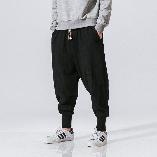 Sincism Store Men Harem Pants Japanese Casual Cotton Linen Trouser Man Jogger Pants Chinese Baggy Pants - Larry's Anything Goes
