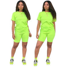 Load image into Gallery viewer, Women Tracksuit 2 Piece Set Solid Short Sleeve Crop Tops T-Shirt Short Pants Suit Matching Set Female Joggers Sportwear Fitness - Larry&#39;s Anything Goes