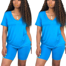 Load image into Gallery viewer, Women Tracksuit 2 Piece Set Solid Short Sleeve Crop Tops T-Shirt Short Pants Suit Matching Set Female Joggers Sportwear Fitness - Larry&#39;s Anything Goes