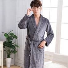 Load image into Gallery viewer, Men Casual Kimono Bathrobe Autumn Winter Flannel Long Robe Thick Warm Sleepwear Plus Size 3XL Nightgown Male Loose Home Wear - Larry&#39;s Anything Goes